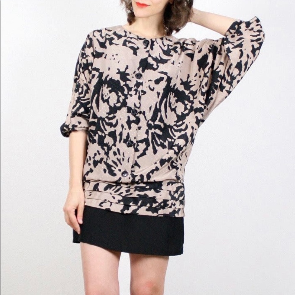 Vintage 80s black tan mini dress